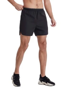 Men Letter Graphic Sports Shorts - Black - View 6