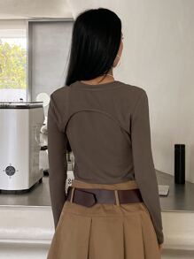 DAZY Ribbed Knit Tank Top & Solid Crop Tee - Coffee Brown - View 2