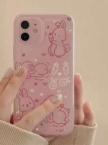 Funda para móvil con dibujos animados con patrón de conejo - Rosa - Ver 2