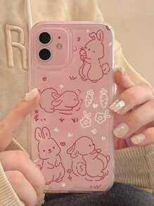 Funda para móvil con dibujos animados con patrón de conejo - Rosa - Ver 4