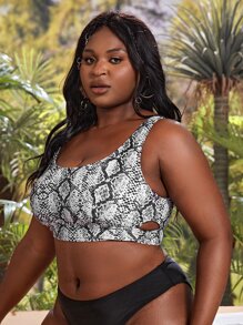 SHEIN Swim Curve Top bikini con estampado de piel de serpiente - Multicolor - Ver 4