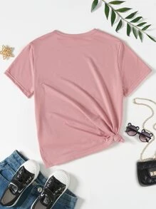 Tween Girl 1pc Heart Print Tee Without Shorts - Dusty Pink - View 2