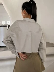 DAZY Drop Shoulder Pocket Patched Crop Jacket - Light Grey - View 4