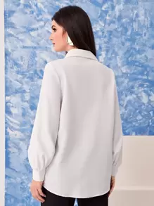 Modelyn Solid Pleated Detail Bishop Sleeve Shirt - White - View 2