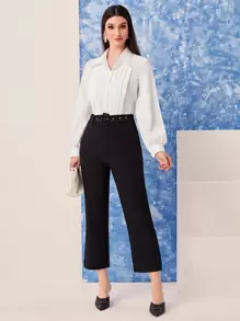 Modelyn Solid Pleated Detail Bishop Sleeve Shirt - White - View 5