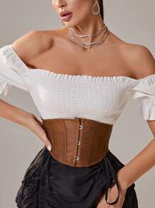 1pc Grommet Lace Up Short Torso Boned Underbust Corset - Coffee Brown - View 1