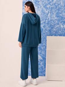 Mulvari Conjunto pantalones deportivos con capucha de hombros caídos con cordón - Agua verde azul - Ver 2