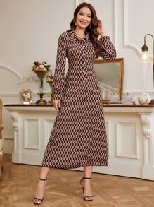 Mulvari Allover Geo Print Button Front Shirt Dress Without Belt - Multicolor - View 3