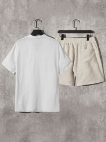 Manfinity Men Solid Lapel Neck Shirt & Drawstring Waist Shorts - Multicolor - View 2