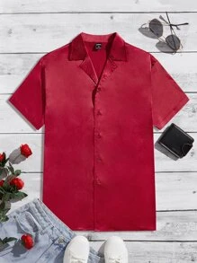 Manfinity Hombres Camisa unicolor con botón delantero - Burdeos - Ver 1