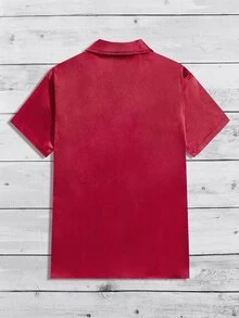 Manfinity Hombres Camisa unicolor con botón delantero - Burdeos - Ver 2