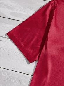 Manfinity Hombres Camisa unicolor con botón delantero - Burdeos - Ver 5