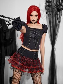 Lace Up Front Frill Trim Skirt - Multicolor - View 5