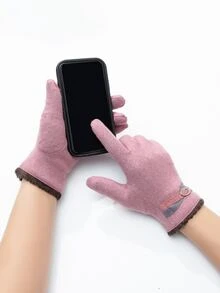 Wool-Mix Buckle Decor Thermal Lined Gloves - Pink - View 3