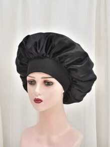 1pc Women's Black Wide-Brimmed Hair Cap Elastic Hair Care Sleeping Cap