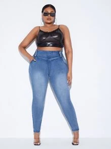 SHEIN Plus Light Wash Skinny Jeans - Light Wash - View 4