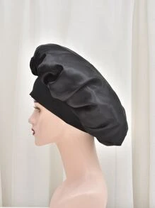 1pc Women's Black Wide-Brimmed Hair Cap Elastic Hair Care Sleeping Cap