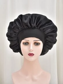1pc Women's Black Wide-Brimmed Hair Cap Elastic Hair Care Sleeping Cap