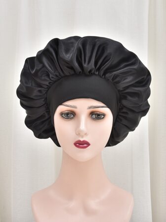 1入組女士黑色寬邊發帽彈性護髮睡帽