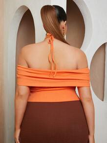 SHEIN SXY Plus Ruched Cutout Front Halter Top - Orange - View 2