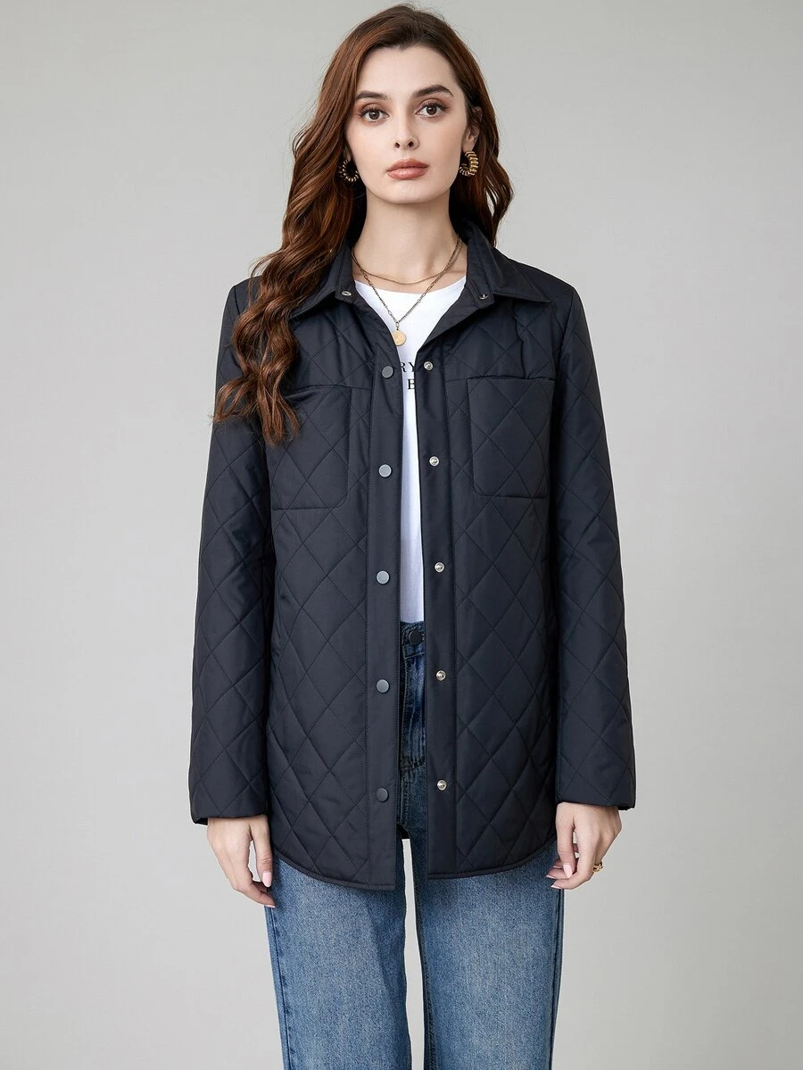 MIEGOFCE Pocket Patched Quilted Coat - Navy Blue - View 1