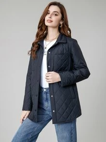 MIEGOFCE Pocket Patched Quilted Coat - Navy Blue - View 3