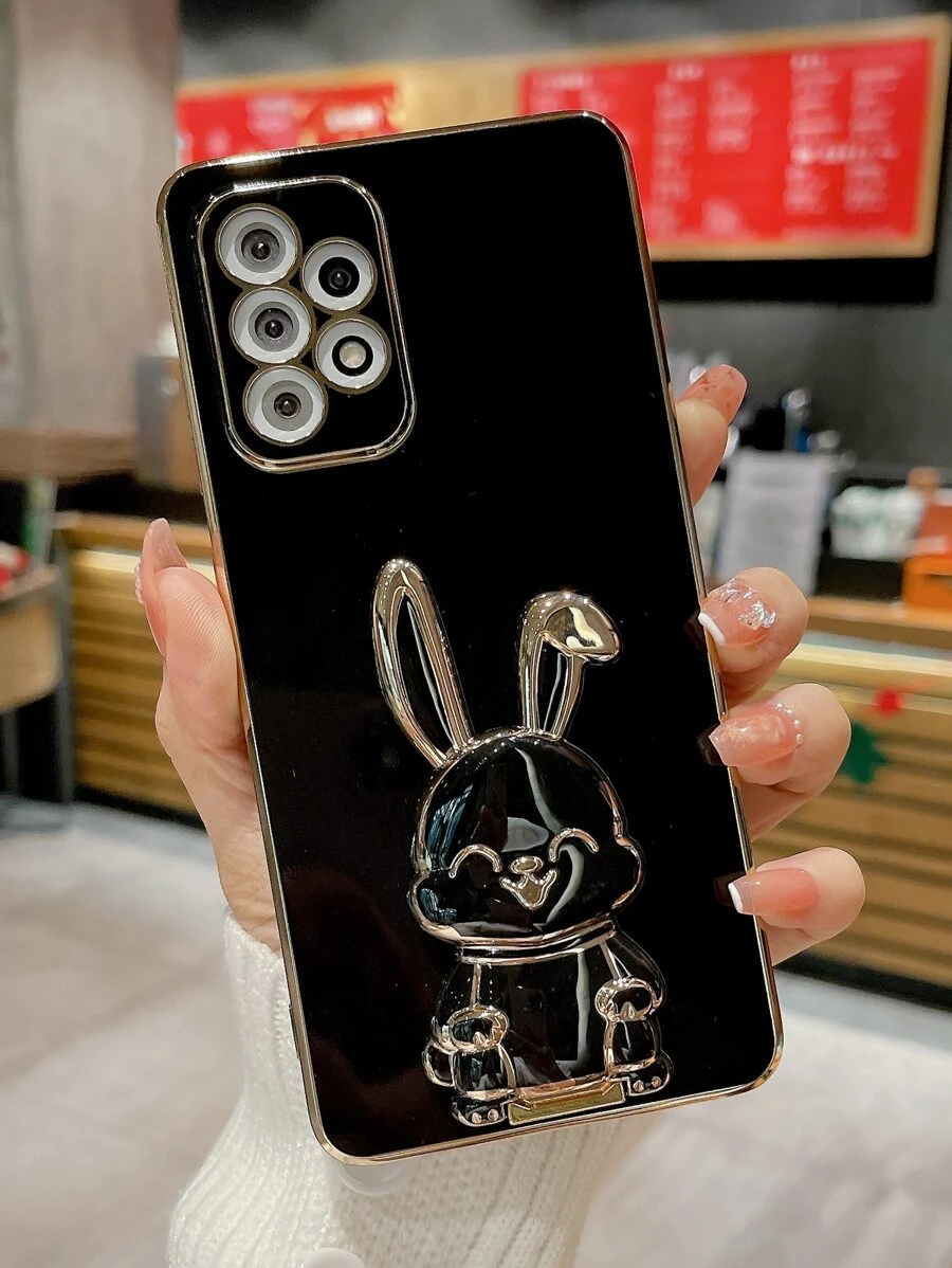 Cartoon Rabbit Decor Phone Case With Holder,International Version, Not The Domestic Version - Black - View 1