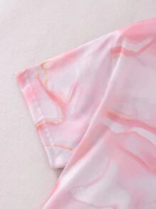 Girls Marble Print Snug Fit PJ Set - Multicolor - View 3