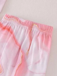 Girls Marble Print Snug Fit PJ Set - Multicolor - View 4