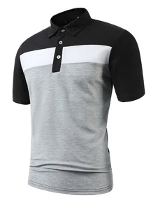 Áo thun có cổ Nam Nút Nút phía trước Khối Màu Giải trí - Nhiều màu - Xem 1