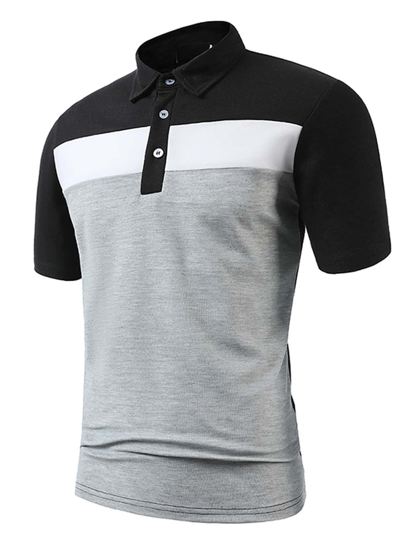 Áo thun có cổ Nam Nút Nút phía trước Khối Màu Giải trí - Nhiều màu - Xem 1