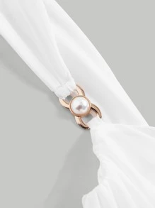 SHEIN MOD Áo hai dây Bất đối xứng Xù màu trơn Giải trí - trắng - Xem 7