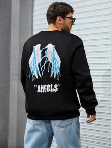 Manfinity Men Plus Wings And Letter Graphic Sweatshirt - Black - View 1