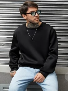 Manfinity Men Plus Wings And Letter Graphic Sweatshirt - Black - View 2