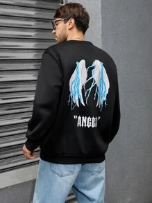 Manfinity Men Plus Wings And Letter Graphic Sweatshirt - Black - View 7