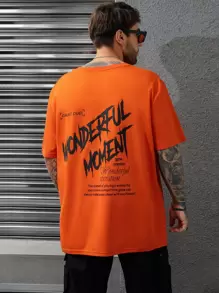 Manfinity Hombres Camiseta con estampado de slogan - Naranja - Ver 1