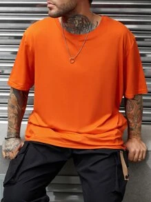 Manfinity Hombres Camiseta con estampado de slogan - Naranja - Ver 2