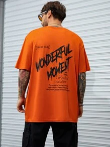 Manfinity Hombres Camiseta con estampado de slogan - Naranja - Ver 4