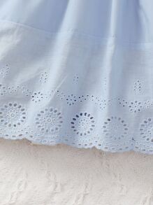 Toddler Girls Ruffle Trim Eyelet Embroidery Scallop Trim Button Front Dress - Blue - View 5