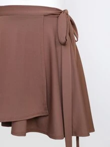 SHEIN BAE Solid Knot Wrap Skirt - Redwood - View 6
