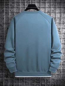 Manfinity Homme Men Letter Patched Raglan Sleeve Contrast Trim Sweatshirt - Dusty Blue - View 2