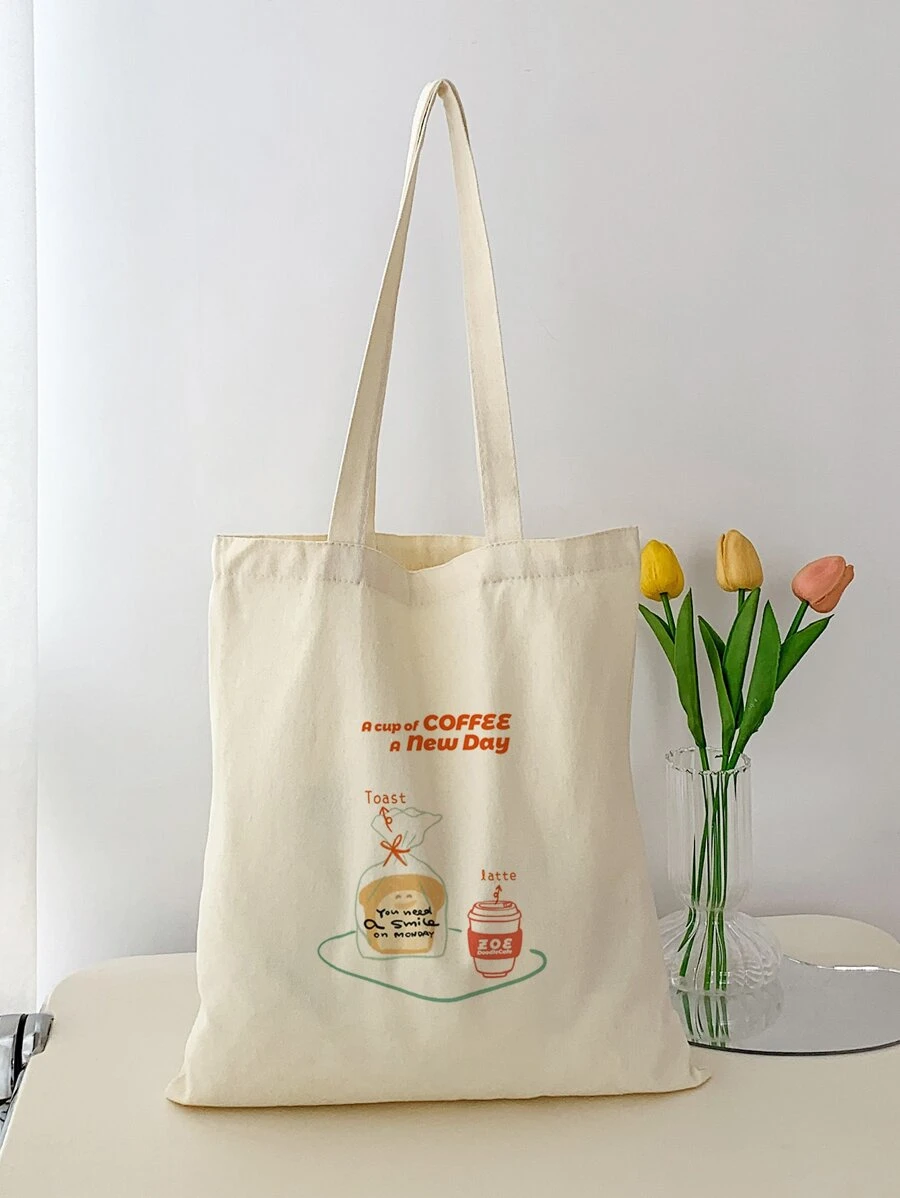 Bread & Slogan Graphic Shopper Bag - Beige - View 1