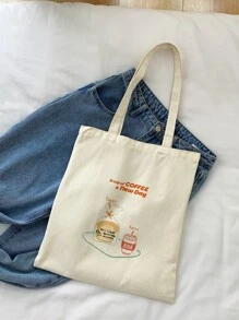 Bread & Slogan Graphic Shopper Bag - Beige - View 2