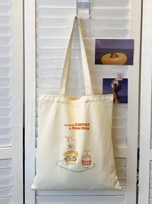 Bread & Slogan Graphic Shopper Bag - Beige - View 6