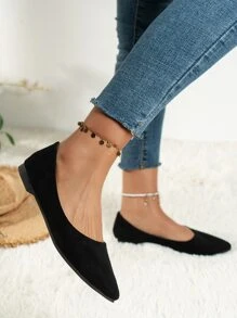Giày bệt mũi nhọn nữ thu/đông, giày ba lê da lộn giả màu đen thanh lịch - màu đen - Xem 4