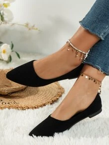 Giày bệt mũi nhọn nữ thu/đông, giày ba lê da lộn giả màu đen thanh lịch - màu đen - Xem 5