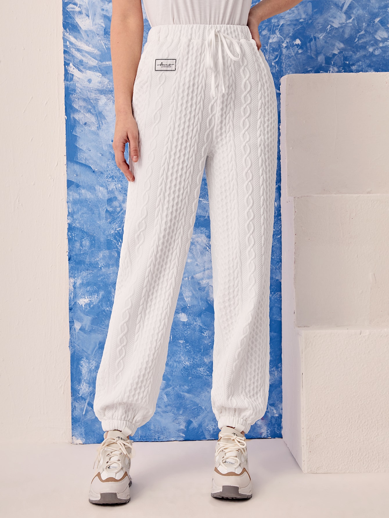 SHEIN EZwear Letter Patched Detail Knot Front Sweatpants SHEIN USA