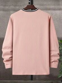 Manfinity Men Striped Trim Ribbed Knit Tee Without Necklace - Baby Pink - View 2
