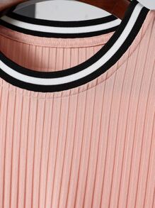 Manfinity Men Striped Trim Ribbed Knit Tee Without Necklace - Baby Pink - View 3