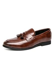Men Tassel Decor Dress Loafers - Rust Brown - View 3